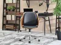 Wygodne krzesło do biurka ENRIC ORZECH - CZARNY EKOSKÓRA - w aranżacji z biurkiem BODEN