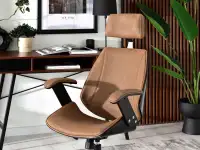 Fotel biurowy z drewna i ekoskóry FRANK BRĄZ - CZARNY - fotel z ekoskóry do biura