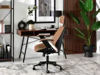 Fotel biurowy z drewna i ekoskóry FRANK BRĄZ - CZARNY - brązowy fotel biurowy