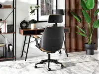 Fotel biurowy z drewna i ekoskóry FRANK BRĄZ - CZARNY - drewniany fotel do biura