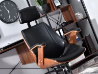 Fotel biurowy drewniany do gabinetu FRANK ORZECH CZARNA SKÓRA ANTIC - ergonomiczne siedzisko