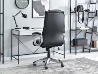 Wygodny fotel biurowy pikowany GABOR CZARNA EKOSKÓRA SZARA NOGA - subtelny tył