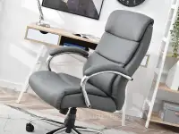 Fotel skórzany biurowy z regulacją wysokości LUKS SZARY NA CHROMIE - komfortowe siedzisko