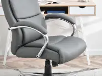 Fotel skórzany biurowy z regulacją wysokości LUKS SZARY NA CHROMIE - podłokietniki