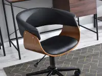 Krzesło biurowe obrotowe MANZA ORZECH I CZARNA SKÓRA EKOLOGICZNA -siedzisko