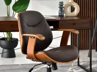 Krzesło biurowe RAY drewno i ekoskóra BRĄZ - ORZECH - CZARNA NOGA - fotel do biurka 