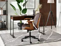 Krzesło biurowe RAY drewno i ekoskóra BRĄZ - ORZECH - CZARNA NOGA - fotel z biurkiem UNIF