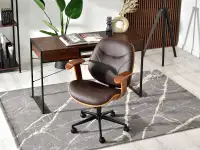 Krzesło biurowe RAY drewno i ekoskóra BRĄZ - ORZECH - CZARNA NOGA - brązowy fotel z ekoskóry