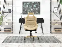 Ergonomiczny fotel biurowy RIND złoty satyna + czarny mesh - tył w aranżacji