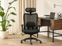 Fotel do pracy przy biurku ARGON CZARNY z tkaniną mesh - w aranżacji z biurkiem LOFT