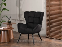 Fotel pikowany KIKORI CZARNY tapicerowany z weluru - ponadczasowy design
