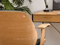 Fotel skórzany do gabinetu RAY DĄB - CZARNY NOGA CHROM - tył krzesła drewniany