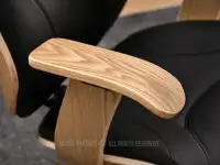 Fotel skórzany do gabinetu RAY DĄB - CZARNY NOGA CHROM - drewniane podłokietniki o wyprofilowanym kształcie 
