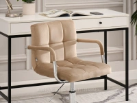 Fotel welurowy do biurka z podłokietnikami ELIS BEŻ - CHROM - mały fotel 