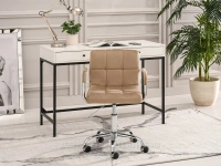 Fotel welurowy do biurka z podłokietnikami ELIS BEŻ - CHROM - w aranżacji z biurkiem KALAN