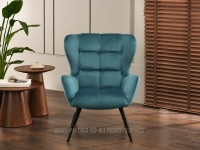 Fotel welurowy KIKORI TURKUSOWY NA CZARNYCH NOGACH - stylowy design