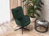 Stylowy fotel do salonu TRINI ZIELONY + CZARNY z funkcjami - z pikowanym oparciem