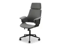 Produkt: Fotel biurowy clemens czarne-drewo szary skóra-ekologiczna, podstawa czarny