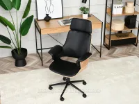 Fotel biurowy ergonomiczny CLEMENS DĄB-CZARNY - fotel z czarnej eko-skóry