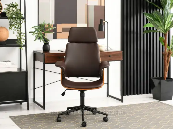 Fotel biurowy z regulacją w brązowej skórze ekologicznej - komfort i styl