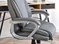 Fotel biurowy HAMPTON SZARY skórzany wygodny dla kręgosłupa - komfortowe podłokietniki