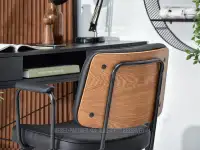 Loftowy fotel do biurka HENRI ORZECH CZARNY EKO-SKÓRA - orzechowy tył oparcia fotela 