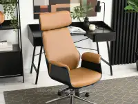 Bujany fotel biurowy LEONARD KARMEL SKÓRA  NOGA CHROM - bryła siedziska