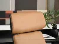 Bujany fotel biurowy LEONARD KARMEL SKÓRA  NOGA CHROM - fotel z zagłówkiem