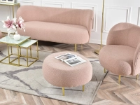 Okrągła pufa CORINA PUDROWA BOUCLE ZŁOTA NOGA  - nowoczesny design mebla