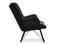 Pikowany fotel DALTON CZARNY Z WELURU na czarnej nodze - profil