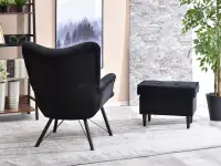 Pikowany fotel DALTON CZARNY Z WELURU na czarnej nodze - starannie wykonany tył
