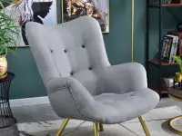 Fotel tapicerowany DALTON SZARY ZE ZŁOTYMI NOGAMI - komfortowe siedzisko