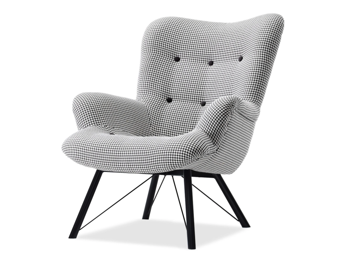 Designerski fotel DALTON PEPITKA na czarnej metalowej nodze