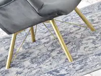 Fotel uszak DALTON SZARY WELUROWY NA ZŁOTEJ NODZE - podstawa malowana na kolor złoty