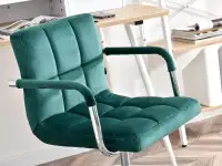 Welurowy fotel biurowy ELIS ZIELONY ZE STELAŻEM CHROM - komfortowe siedzisko