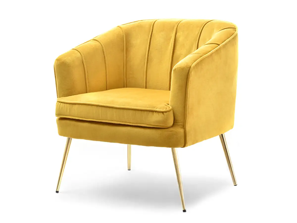 Stylowy fotel ESTEL ŻÓŁTY glamour na złotych nogach