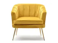 Stylowy fotel ESTEL ŻÓŁTY glamour na złotych nogach - przód