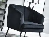 Fotel kubełkowy ESTEL CZARNY welurowy na czarnych nóżkach - nowoczesna forma