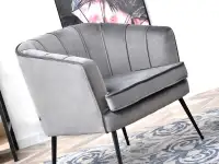 Fotel kubełkowy ESTEL SZARY welurowy na czarnych nóżkach - stylowe siedzisko
