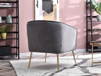 Komfortowy fotel ESTEL SZARY WELUR GLAMOUR + ZŁOTY - tył w aranżacji