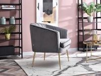 Komfortowy fotel ESTEL SZARY WELUR GLAMOUR + ZŁOTY w aranżacji