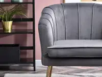 Komfortowy fotel ESTEL SZARY WELUR GLAMOUR + ZŁOTY - kubełkowa bryła