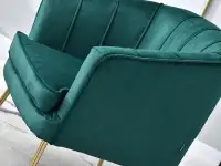 Elegancki fotel ESTEL ZIELONY glamour na złotych nogach - stylowa tkanina