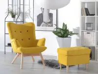 Fotel w nowczesnym stylu do salonu FLORI żółty - buk - aranżacja