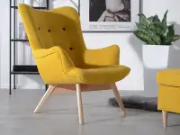 Fotel w nowczesnym stylu do salonu FLORI żółty - buk - aranżacja