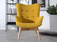 Fotel w nowczesnym stylu do salonu FLORI żółty - buk - przód