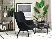 Fotel do salonu FLORI CZARNY BOUCLE - fotel z podłokietnikami