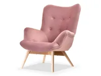 Produkt: Fotel flori pastelowy róż welur, podstawa buk