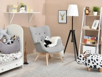 Fotel FLORI pepitka uszak do pokoju dziecka w aranżacji z zestawem DALEN