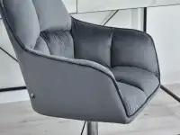 Welurowe krzesło biurowe ISLA GRAFIT - CHROM PODSTAWA - wygodne podłokietniki